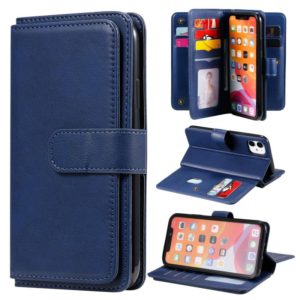 For iPhone 11 Multifunctional Magnetic Copper Buckle Horizontal Flip Solid Color Leather Case with 10 Card Slots & Wallet & Holder & Photo Frame(Dark Blue) (OEM)