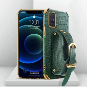 For Samsung Galaxy A72 5G/4G Electroplated TPU Crocodile Pattern Leather Case with Wrist Strap(Green) (OEM)