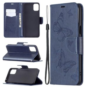 For LG K42 Two Butterflies Embossing Pattern Horizontal Flip Leather Case with Holder & Card Slot & Wallet & Lanyard(Dark Blue) (OEM)