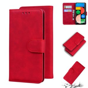 For Google Pixel 5 XL / 4a 5G Skin Feel Pure Color Flip Leather Phone Case(Red) (OEM)