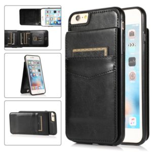 Solid Color PC + TPU Protective Case with Holder & Card Slots For iPhone 6 Plus(Black) (OEM)
