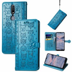 For Nokia 2.4 Lovely Cat and Dog Embossing Pattern Horizontal Flip Leather Case , with Holder & Card Slots & Wallet & Cartoon Clasp & Lanyard(Blue) (OEM)