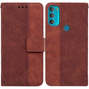 For Motorola Moto G71 Geometric Embossed Leather Phone Case(Brown) (OEM)
