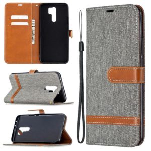 For Xiaomi Redmi 9 Color Matching Denim Texture Horizontal Flip Leather Case with Holder & Card Slots & Wallet & Lanyard(Grey) (OEM)