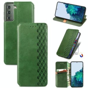 For Samsung Galaxy S21 5G Cubic Grid Pressed Horizontal Flip Magnetic PU Leather Case with Holder & Card Slots & Wallet(Green) (OEM)