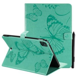 Pressed Printing Butterfly Pattern Horizontal Flip Leather Case with Holder & Card Slots & Wallet & Sleep / Wake-up Function For iPad Air 2022 / 2020 10.9 /iPad Pro 11 2020 / 2018(Green) (OEM)