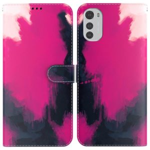 For Motorola Moto E32 Watercolor Pattern Horizontal Flip Leather Phone Case(Berry) (OEM)