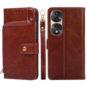 For Honor 70 Pro/70 Pro+ Zipper Bag PU + TPU Horizontal Flip Leather Phone Case(Brown) (OEM)