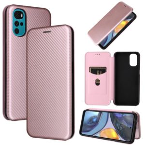 For Motorola Moto G22 Carbon Fiber Texture Horizontal Flip Leather Phone Case(Pink) (OEM)