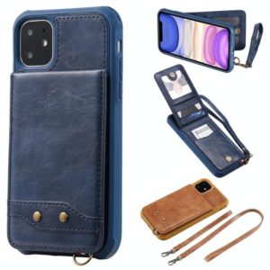 For iPhone 11 Vertical Flip Wallet Shockproof Back Cover Protective Case with Holder & Card Slots & Lanyard & Photos Frames(Blue) (OEM)
