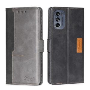 For Motorola Moto G62 5G Contrast Color Side Buckle Leather Phone Case(Black+Grey) (OEM)