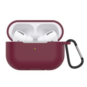 Solid Color Silicone Earphone Protective Case for AirPods Pro, with Hook(Wine Red) (OEM)