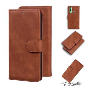 For Tecno Spark 7P Skin Feel Pure Color Flip Leather Phone Case(Brown) (OEM)