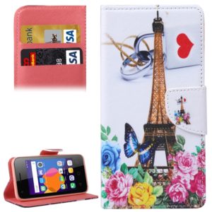 Tower and Flowers Pattern Horizontal Flip Leather Case with Holder & Card Slots & Wallet for Alcatel OneTouch Pixi 3 5.0 (OEM)