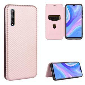 For Huawei Y8p / Enjoy 10S Carbon Fiber Texture Horizontal Flip TPU + PC + PU Leather Case with Card Slot(Pink) (OEM)