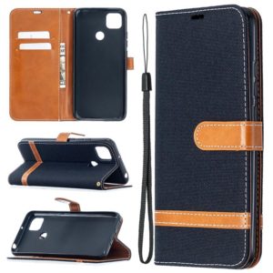For Xiaomi Redmi 9C Color Matching Denim Texture Horizontal Flip Leather Case with Holder & Card Slots & Wallet & Lanyard(Black) (OEM)