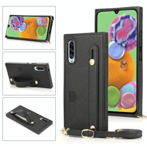 For Samsung Galaxy A90 5G Wrist Strap PU+TPU Shockproof Protective Case with Crossbody Lanyard & Holder & Card Slot(Black) (OEM)