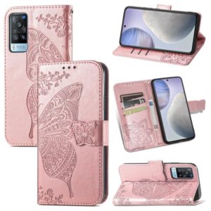 For vivo X60 Butterfly Love Flowers Embossed Horizontal Flip Leather Case with Holder & Card Slots & Wallet & Lanyard(Rose Gold) (OEM)