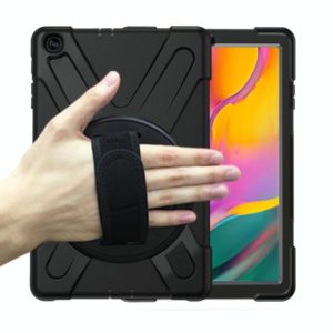 For Samsung Galaxy Tab A 10.1 (2019) T515 / T510 Shockproof Colorful Silicone + PC Protective Case with Holder & Shoulder Strap & Hand Strap(Black) (OEM)