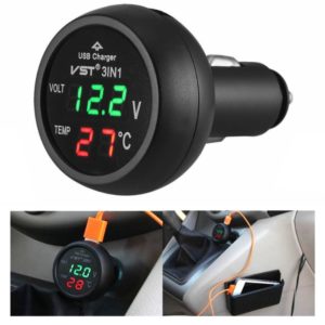 3 In 1 Car USB Charger Car Cigarette Lighter With Voltage Detection Display Multi-function Monitoring Table(Red Green) (OEM)