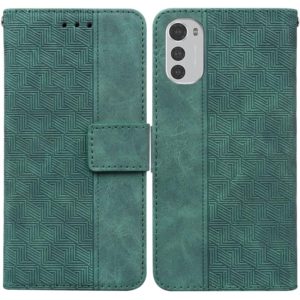 For Motorola Moto E32 Geometric Embossed Leather Phone Case(Green) (OEM)