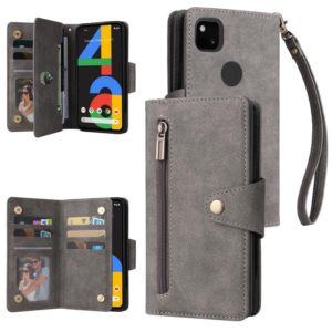For Google Pixel 4A 4G Rivet Buckle 9 Cards Three Fold Leather Phone Case(Grey) (OEM)