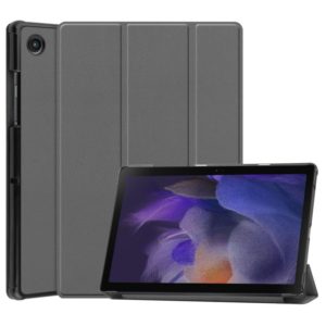 For Samsung Galaxy Tab A8 2021 Three-folding Holder Custer Texture Leather Tablet Case(Grey) (OEM)