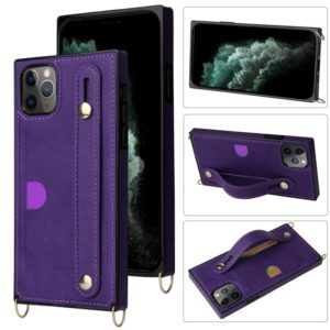 For iPhone 11 Pro Max Wrist Strap PU+TPU Shockproof Protective Case with Crossbody Lanyard & Holder & Card Slot(Purple) (OEM)