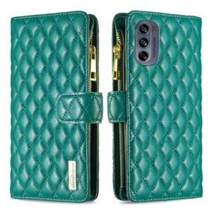 For Motorola Moto G62 Diamond Lattice Zipper Wallet Leather Flip Phone Case(Green) (OEM)