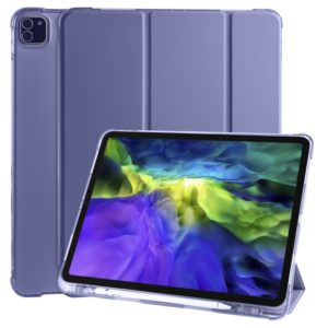 Για iPad Pro 12.9 (2020) / iPad Pro 12.9 (2018) 3 αναδιπλούμενη Οριζόντια Δερματίνης + Αντικραδασμική θήκη tablet Πλαστική με Holder & υποδοχή στυλό (Μωβ λεβάντας) (OEM)