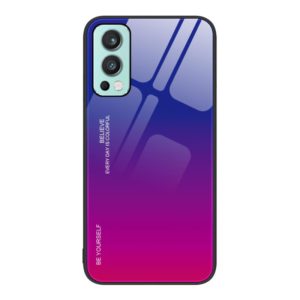 For OnePlus Nord 2 5G Gradient Color Glass Case(Purple Red) (OEM)