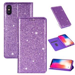 For iPhone XS Max Ultrathin Glitter Magnetic Horizontal Flip Leather Case with Holder & Card Slots(Purple) (OEM)