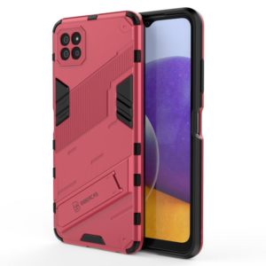 For Samsung Galaxy A22 5G Punk Armor 2 in 1 PC + TPU Shockproof Case with Invisible Holder(Light Red) (OEM)