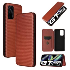 For OPPO Realme GT 5G Carbon Fiber Texture Horizontal Flip TPU + PC + PU Leather Case with Card Slot(Brown) (OEM)