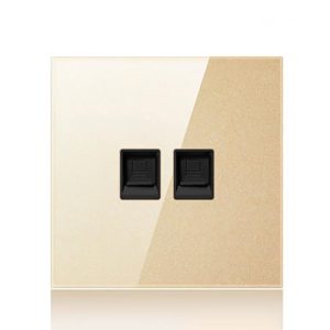 86mm Round LED Tempered Glass Switch Panel, Gold Round Glass, Style:Dual Computer Socket (OEM)
