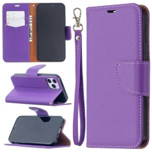 For iPhone 12 / 12 Pro Litchi Texture Pure Color Horizontal Flip Leather Case with Holder & Card Slots & Wallet & Lanyard(Purple) (OEM)