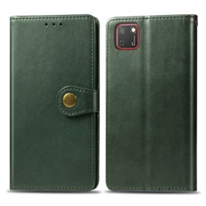For Huawei Y5P 2020 Retro Solid Color Leather Buckle Phone Case with Lanyard & Photo Frame & Card Slot & Wallet & Stand Function(Green) (OEM)
