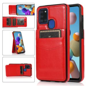 For Samsung Galaxy A21s Solid Color PC + TPU Protective Case with Holder & Card Slots(Red) (OEM)