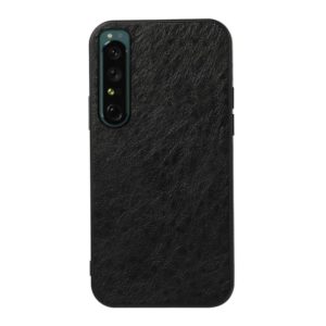 For Sony Xperia 1 IV Accurate Hole Crazy Horse Texture PU Phone Case(Black) (OEM)