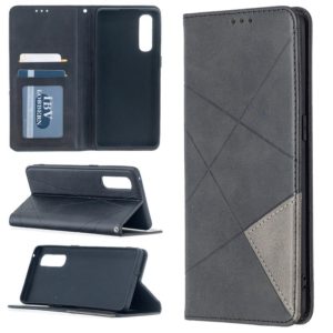 For OPPO Find X2 Neo / Reno 3 Pro Rhombus Texture Horizontal Flip Magnetic Leather Case with Holder & Card Slots(Black) (OEM)
