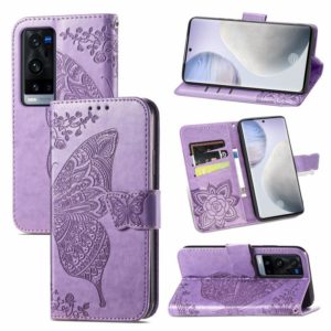 For vivo X60 Pro+ Butterfly Love Flowers Embossed Horizontal Flip Leather Case with Holder & Card Slots & Wallet & Lanyard(Light Purple) (OEM)