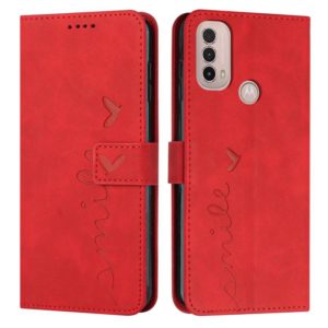 For Motorola Moto E20/E30/E40 Skin Feel Heart Pattern Leather Phone Case(Red) (OEM)