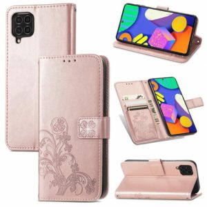 For Samsung Galaxy F62/M62 Four-leaf Clasp Embossed Buckle Mobile Phone Protection Leather Case with Lanyard & Card Slot & Wallet & Bracket Function(Rose Gold) (OEM)