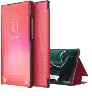 For Xiaomi Poco M3 Carbon Fiber Texture View Time Horizontal Flip Leather Case with Holder & Touch Call Display ID(Red) (OEM)