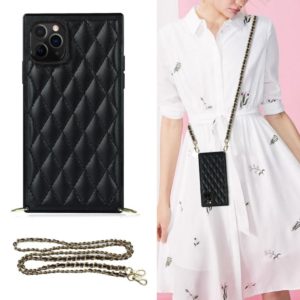 For iPhone 11 Pro Elegant Rhombic Pattern Microfiber Leather +TPU Shockproof Case with Crossbody Strap Chain (Black) (OEM)
