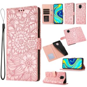 For Xiaomi Redmi Note 9 Pro Skin Feel Embossed Sunflower Horizontal Flip Leather Case with Holder & Card Slots & Wallet & Lanyard(Rose Gold) (OEM)