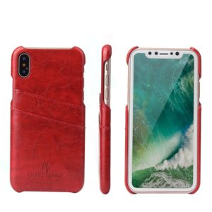 For iPhone X / XS Fierre Shann Retro Oil Wax Texture PU Leather Case with Card Slots(Red) (OEM)