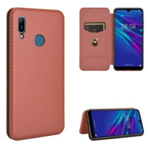 For Huawei Y6 (2019) / Honor Y6s Carbon Fiber Texture Horizontal Flip TPU + PC + PU Leather Case with Card Slot(Brown) (OEM)
