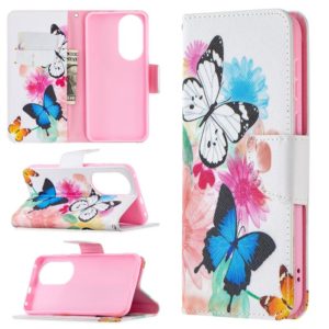 For Huawei P50 Colored Drawing Pattern Horizontal Flip Leather Case with Holder & Card Slots & Wallet(Butterfly) (OEM)