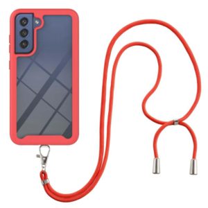 For Samsung Galaxy S21 FE Starry Sky Solid Color Series Shockproof PC + TPU Protective Case with Neck Strap(Red) (OEM)